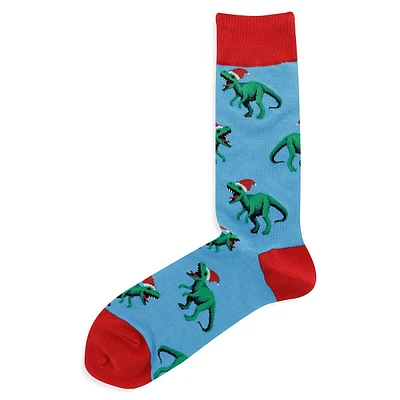 Men's T-Rex In Santa Hat Crew Socks