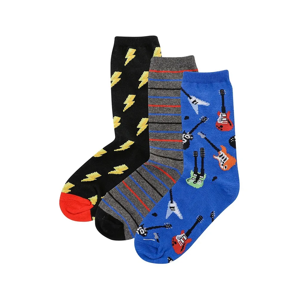 Kid's 3-Pair Graphic Crew Socks