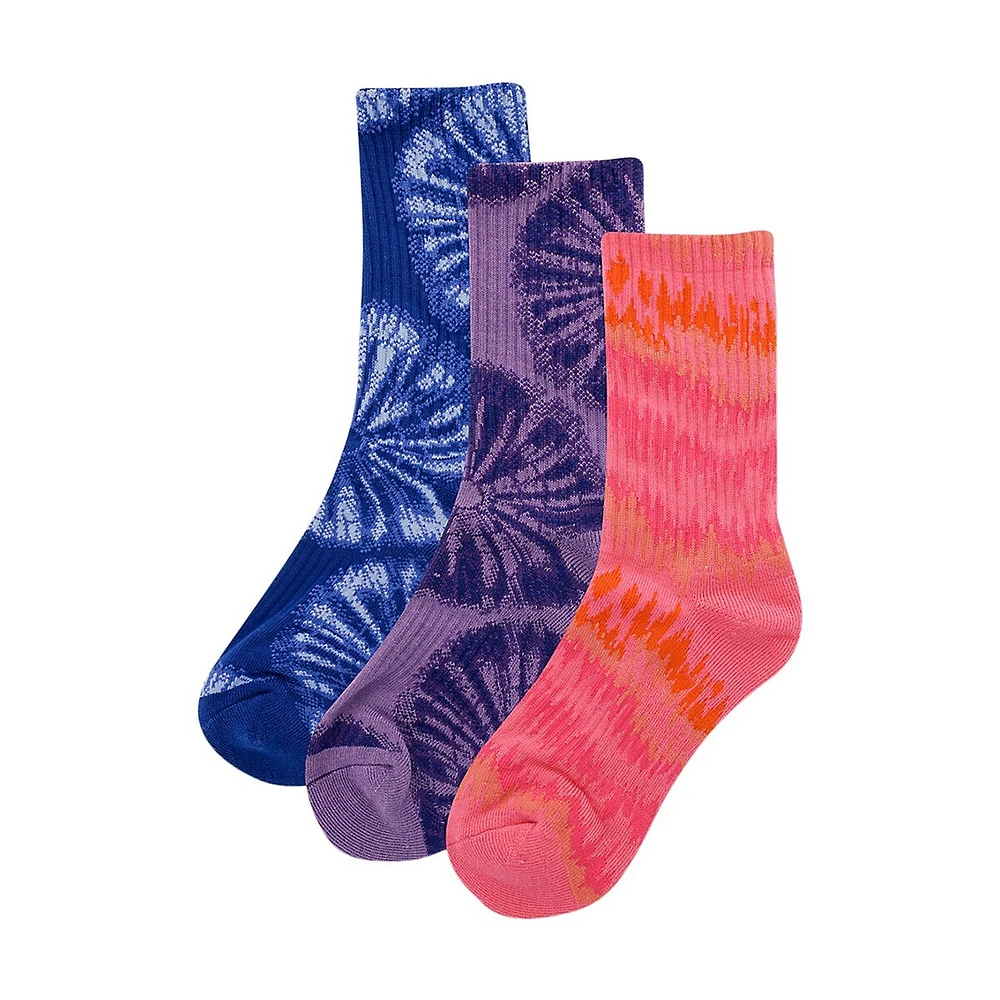 Hot Sox Girl's Knit Tie-Dye 3-Pair Crew Socks Pack