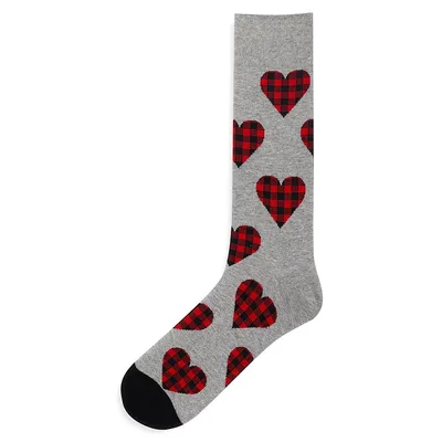 Men's Plaid Heart Crew Sock