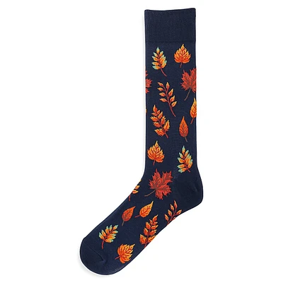 Chaussettes mi-mollet à motif feuille d'automne pour homme