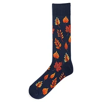 Chaussettes mi-mollet à motif feuille d'automne pour homme