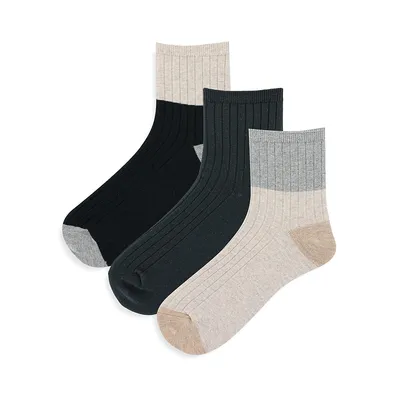 3-Pair Rib Colourblock Anklet Socks