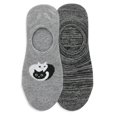 Ensemble de socquettes invisibles à motif de chat yin et yang, deux paires