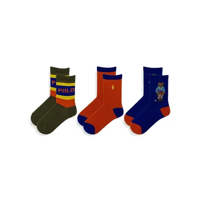 Little Kid's 3-Pair Voyager Bear Crew Socks Pack