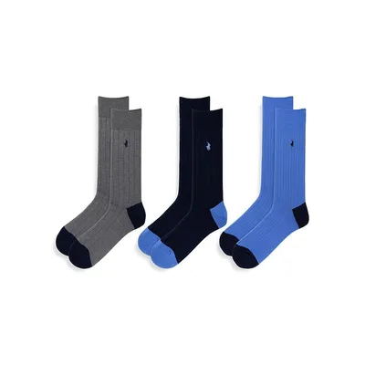 Chaussettes mi-mollet côtelées pour homme, paquet de trois paires