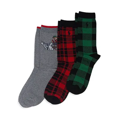Kid's Holiday Sled Bear 3-Pack Crew Socks