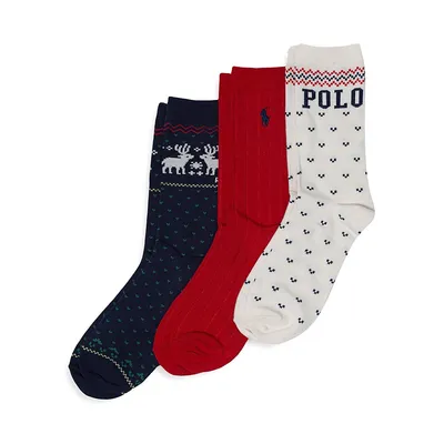 Kid's 3-Pair Holiday Novelty Crew Socks
