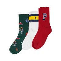 Kid's 3-Pair Football Bear Crew Socks