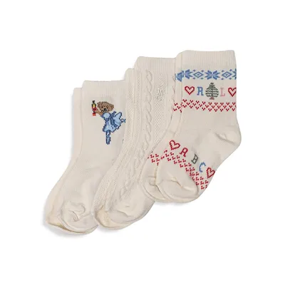 Baby's 3-Pair Nutcracker Girl Bear Crew Socks