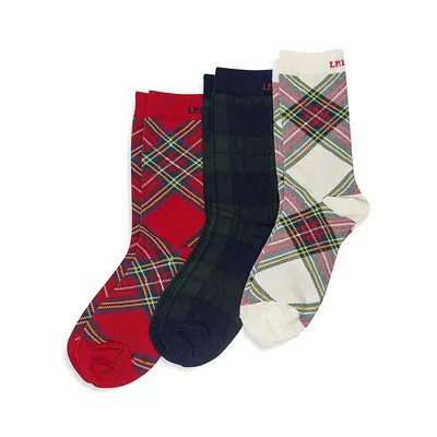 Women's Holiday Plaid Gift Box Crew Socks 3-Pack