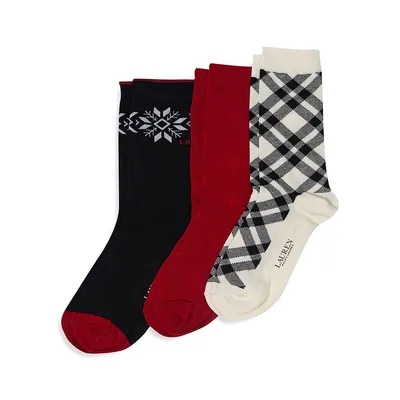 Women's Holiday Snowflake Gift Box Crew Socks 3-Pack