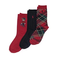 Kid's 3-Pair Europe Holiday Bear Crew Socks