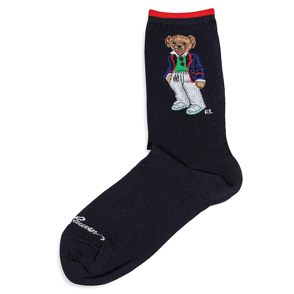 Chaussettes mi-mollet à motif d'ourson pour femme