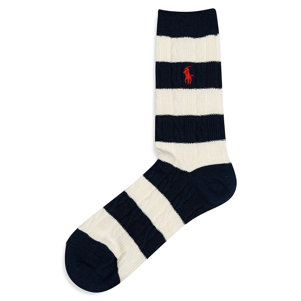 Women's Cable-Knit Stripe Crew Socks