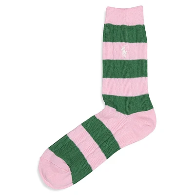 Women's Cable-Knit Stripe Crew Socks