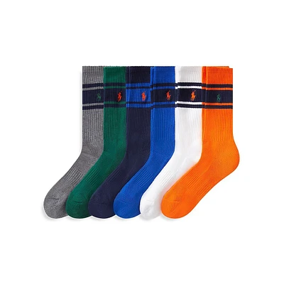 Men's 6-Pair Stripe Crew Socks