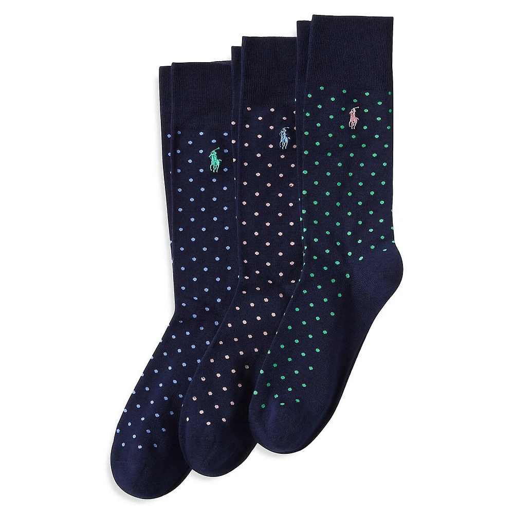 Ensemble de trois chaussettes mi-mollet classiques à pois pour homme