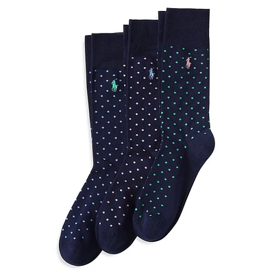 Men's 3-Pair Classic Dot Crew Socks