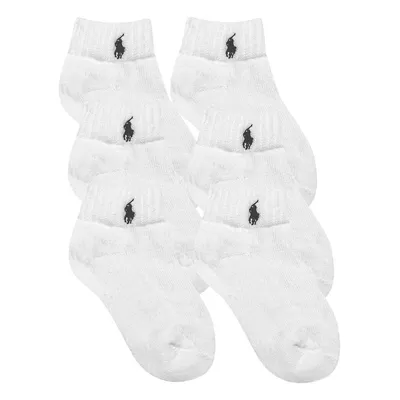 Little Boy's White 6 Pair Pack Athletic Quarter Sport Socks With Grippers