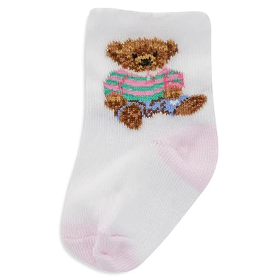 Kid's Teddy Bear Scalloped-Cuff Crew Socks