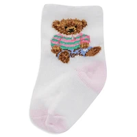 Baby Girl's Teddy Bear Scalloped Cuff Crew Socks