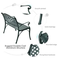 40'' Outdoor Antique Garden Bench Aluminum Frame Seats Chair Patio Garden Furniture