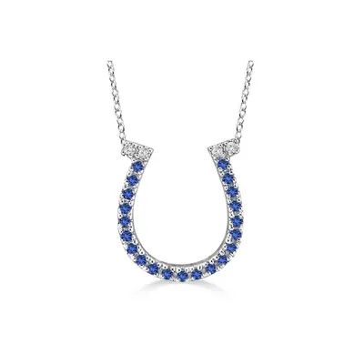 Sapphire And Diamond Horseshoe Pendant Necklace 14k White Gold (0.25ct)