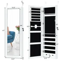 Door Mounted Mirrored Jewelry Cabinet Armoire Organizer Lockable W/ 2 Drawers