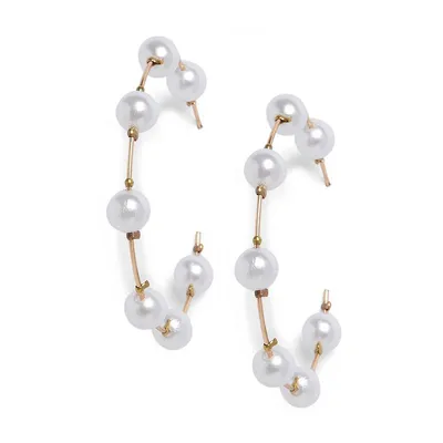 Gold-toned Pearl Hoop Earrings