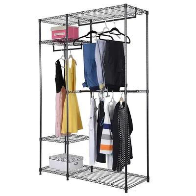 Metal Hanging Rack Freestanding Wardrobe Closet Storage Organizer Garment Rack Hanging Rod Utility Adjustable