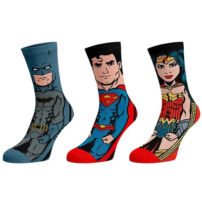 Dc Comics Batman Superman Wonder Woman 3 Pack Animigos Crew Socks