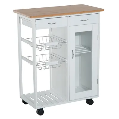 Bamboo Top Kitchen Cart Island With 2 Drawers