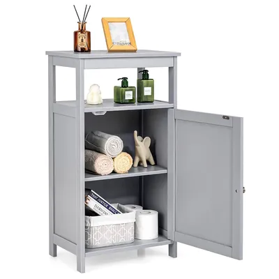 Bathroom Wooden Floor Cabinet Multifunction Storage Rack Organizer Stand Grey
