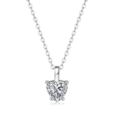 Sterling Silver with 1ct Lab Created Moissanite Heart Solitaire Pendant Necklace
