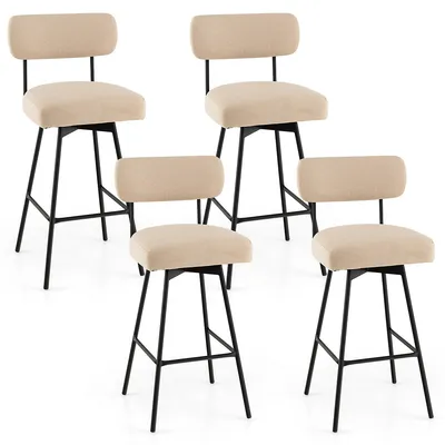 Set Of 4 Swivel Bar Stools Bar Height Upholstered Kitchen Dining Chairs Gray/beige