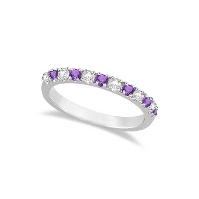Diamond And Amethyst Ring Guard Stackable Band 14k White Gold (0.32ct)