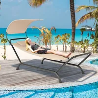 Patio Hanging Chaise Lounge Chair With Canopy, Cushion, Pillow & Storage Bag