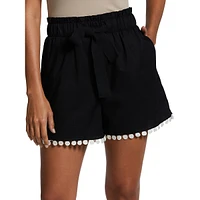 Drawstring Scallop-Trim Shorts