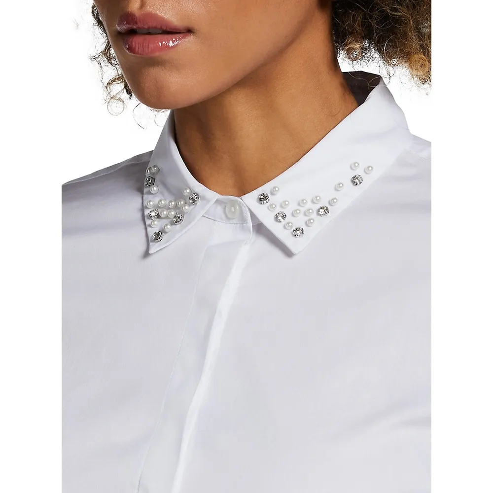 Long-Sleeve Embellished-Collar Shirt