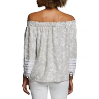 Floral Lace-Trim Linen-Blend Peasant Top