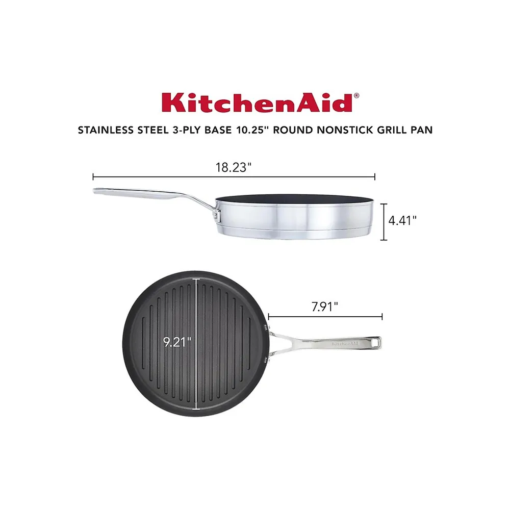 3 Ply Stainless Steel 10.25” Round Nonstick Grill Pan