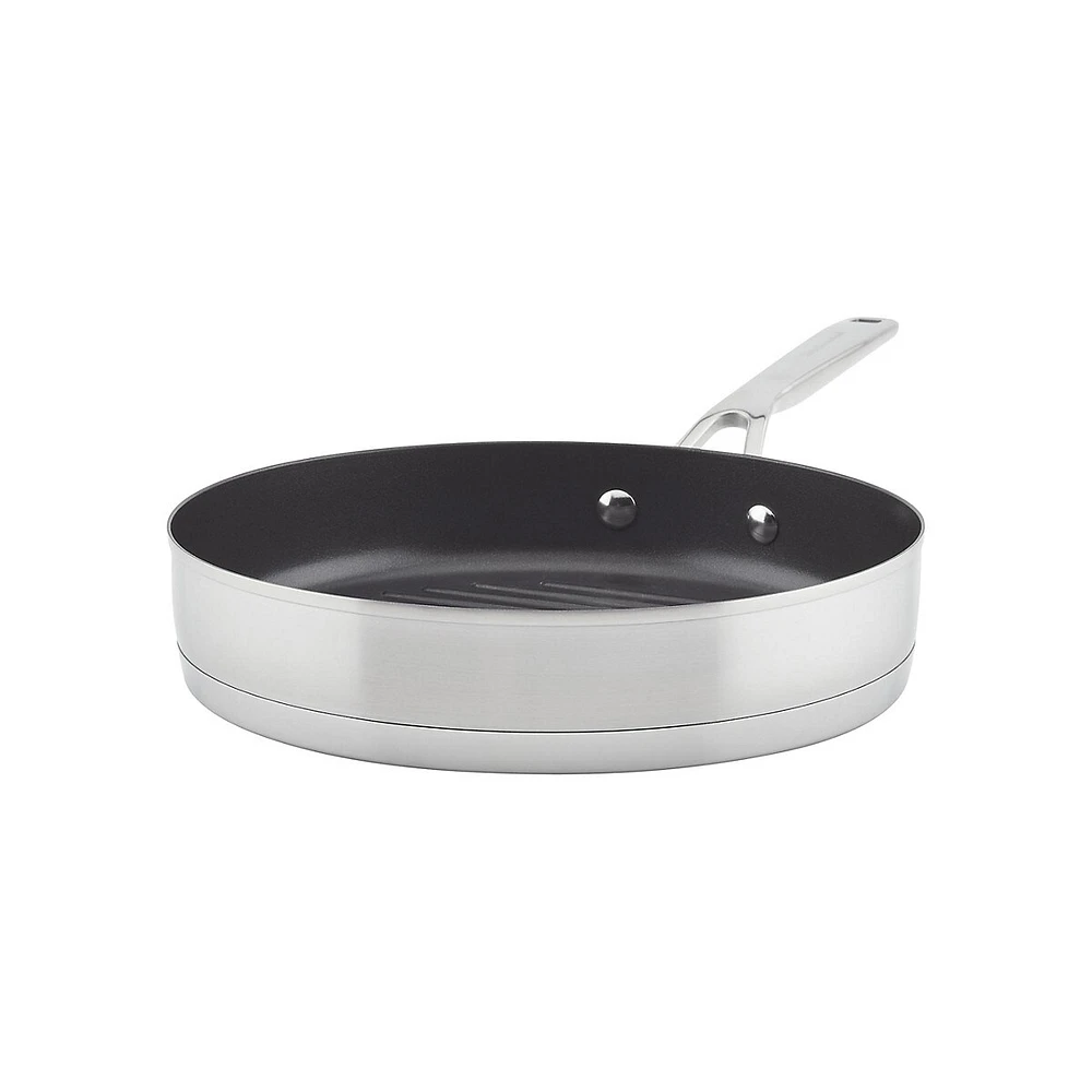 Poêle à griller antiadhésive ronde en acier inoxydable triple épaisseur, 26 cm