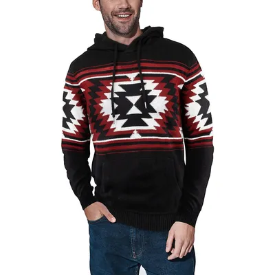 Mens Extra Soft Pullover Hooded Sweater With A Aztec Design