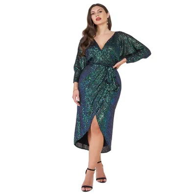 Wrap Style Sequin Midi Dress