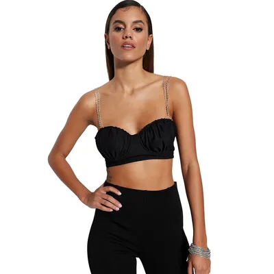 Women Fitted Crop Cowl Neck Woven Bustier