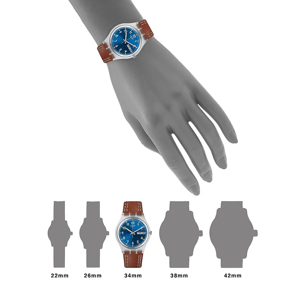 Time to Swatch Collection Windy Dune Plastic Leather Strap Watch
