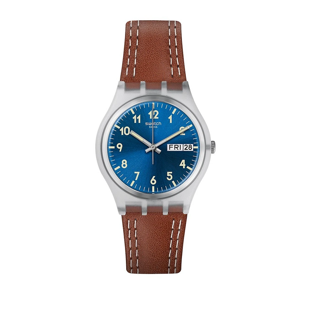 Time to Swatch Collection Windy Dune Plastic Leather Strap Watch