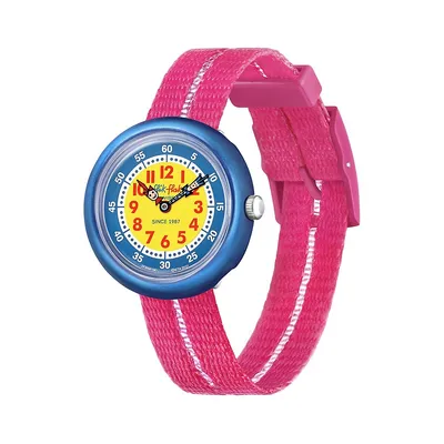 Retro Blue Bio-Sourced Plastic & Pink Recycled PET Textile Strap Watch ​ZFBNP190