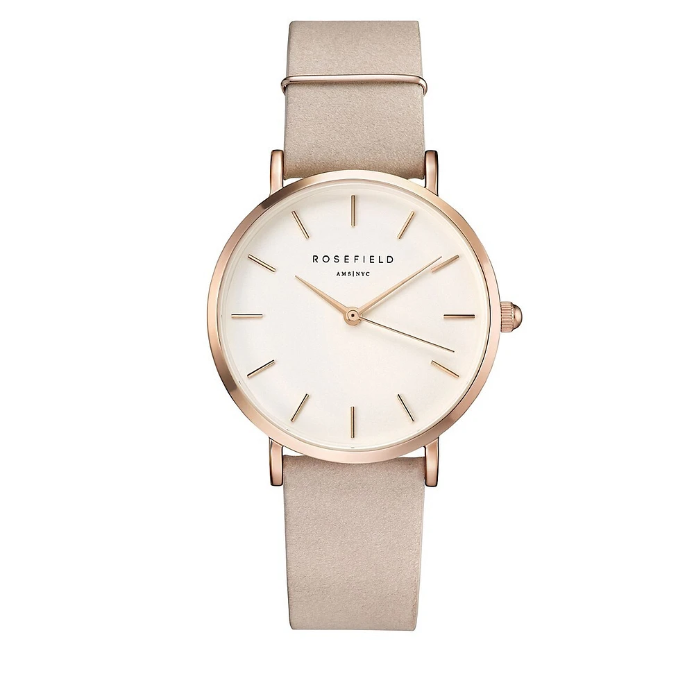 Analog West Village Rose-Goldtone Leather Strap Watch